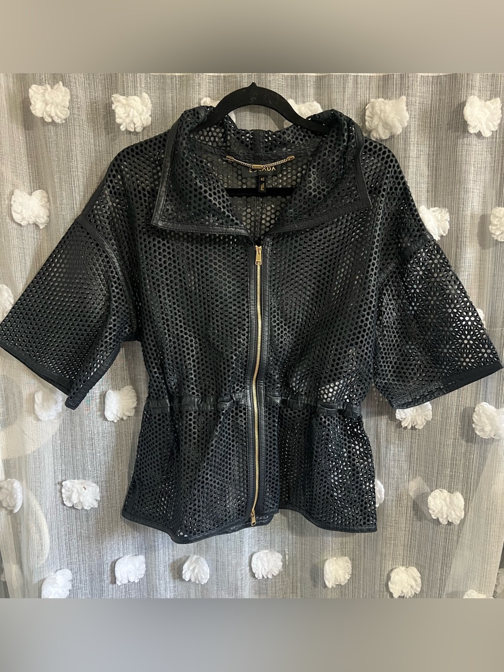 Escada Blue leathers Mesh Zip-Front Jacket
